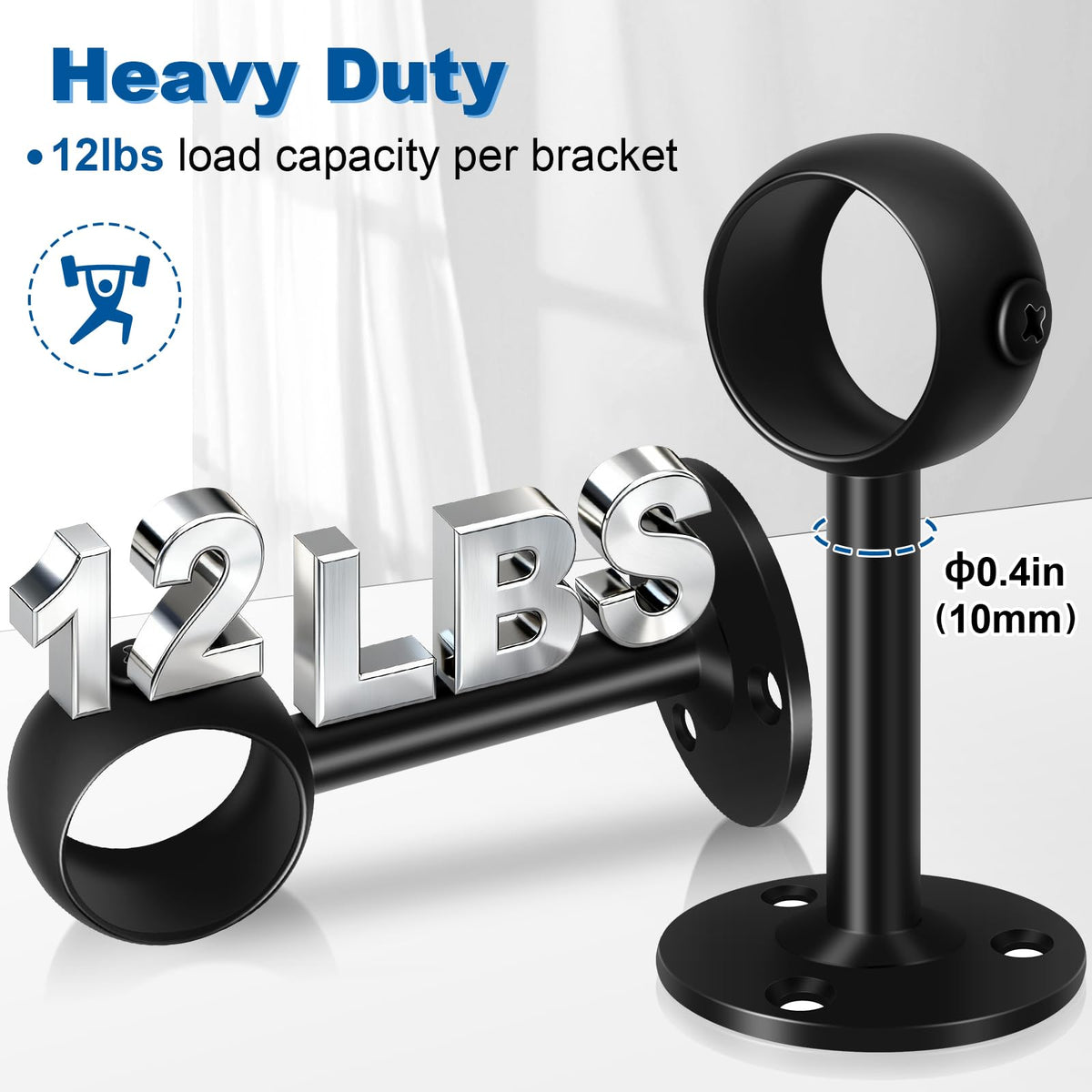 TOKPLNU Curtain Rod Brackets, Ceiling Heavy Duty Holders, Black 4 Pack Hooks Hangers for 1 1/4-Inch Drape Poles