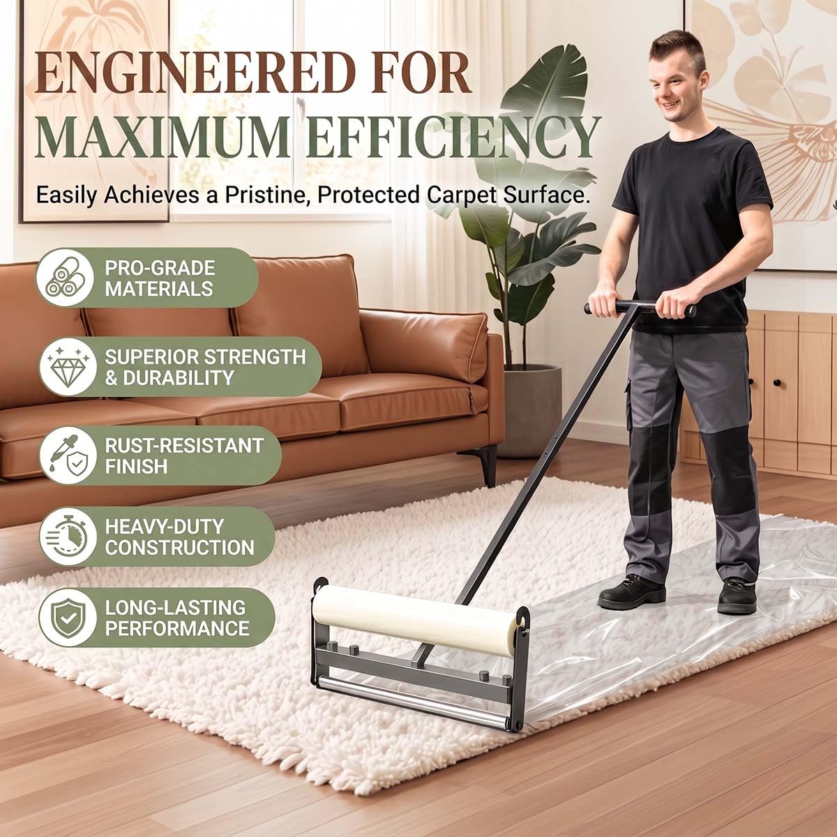 Carpet Protection Film Applicator, Dual Rollers, Quick Change, ADJ 24"&36"W