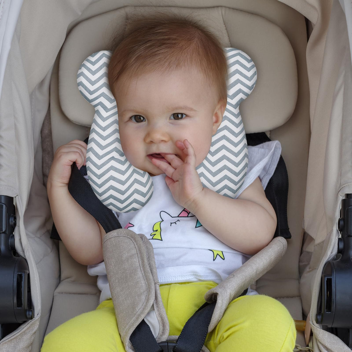 ZHOMA Baby Travel Pillow, Upgrade U-Shape Infant Pillow for Car Seat Pushchair and Stroller, Soft Comfortable Neck Support for Kids Newborn and Toddler - Wave Gray