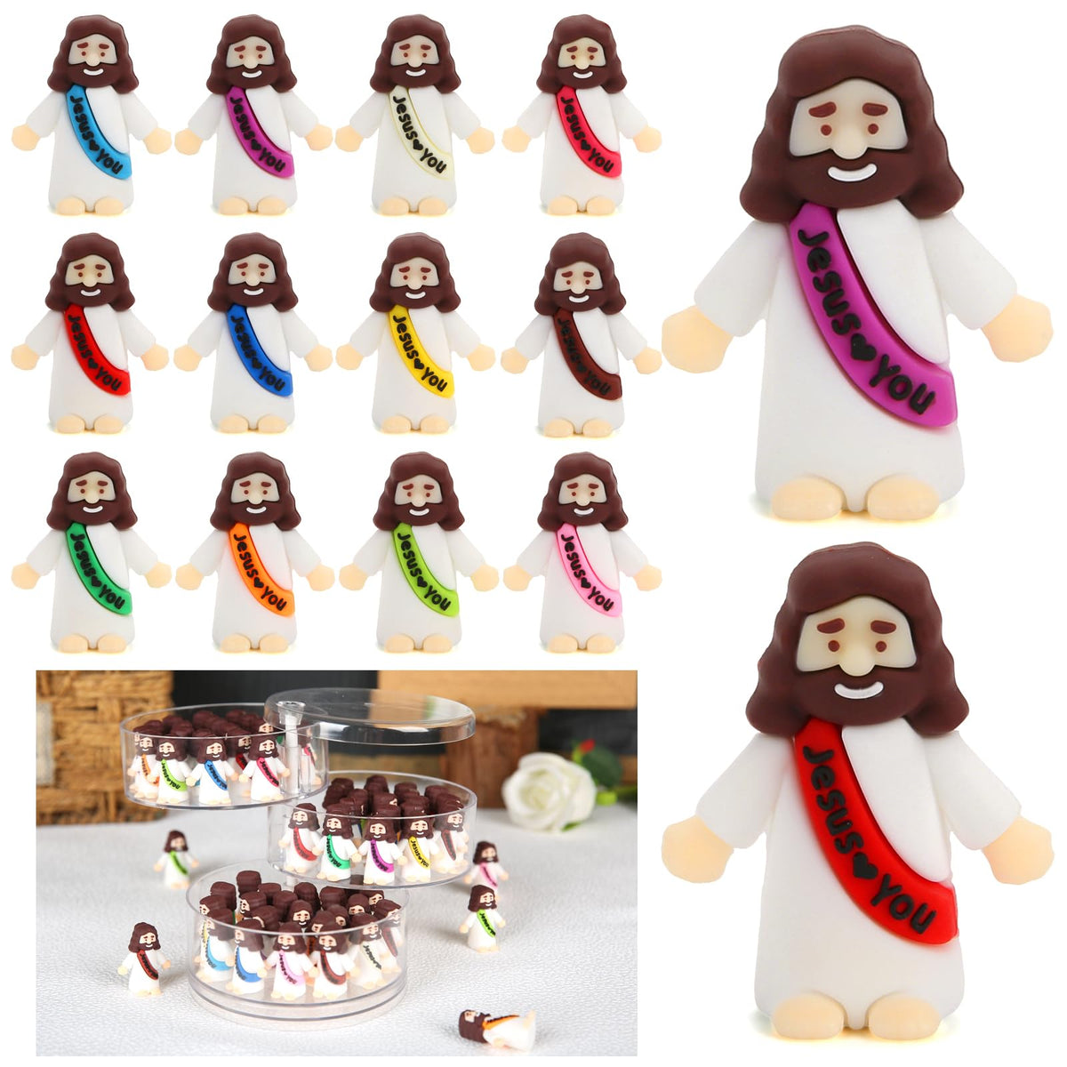 80 Pcs Mini Jesus Little Figures to Hide in Bulk and Pocket Seek Religious