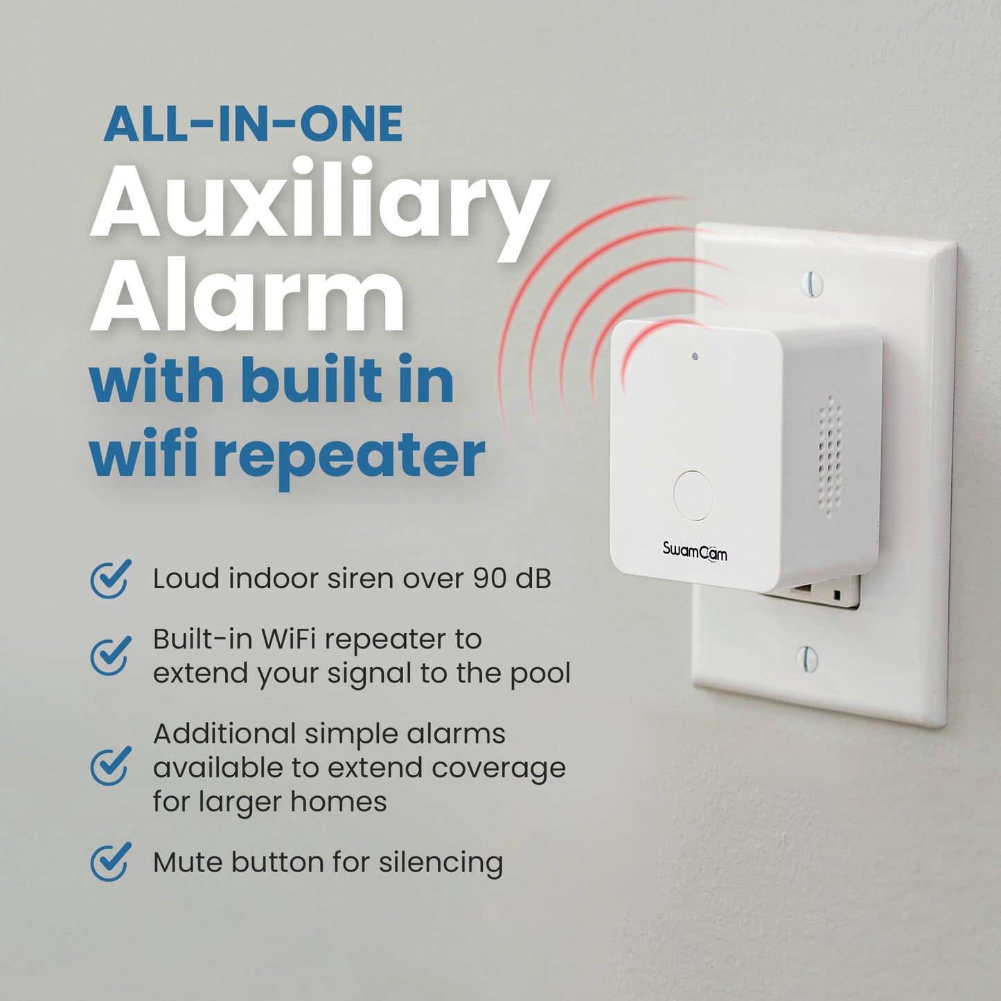 SwamCam Pool Alarm Wi-Fi Camera System – ASTM F2208 Certified – Smart Pool Safety for In-ground & Above-Ground Pools – Real-Time Alerts, Live View, Built-in Wi-Fi Repeater