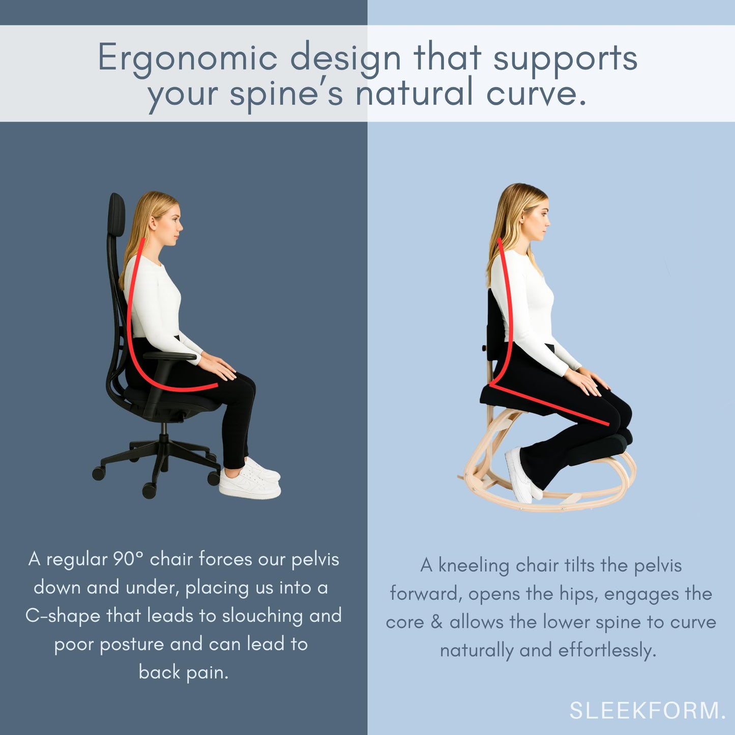 Sleekform East Austin Kneeling Chair with Back Rest - Black, Ergonomic