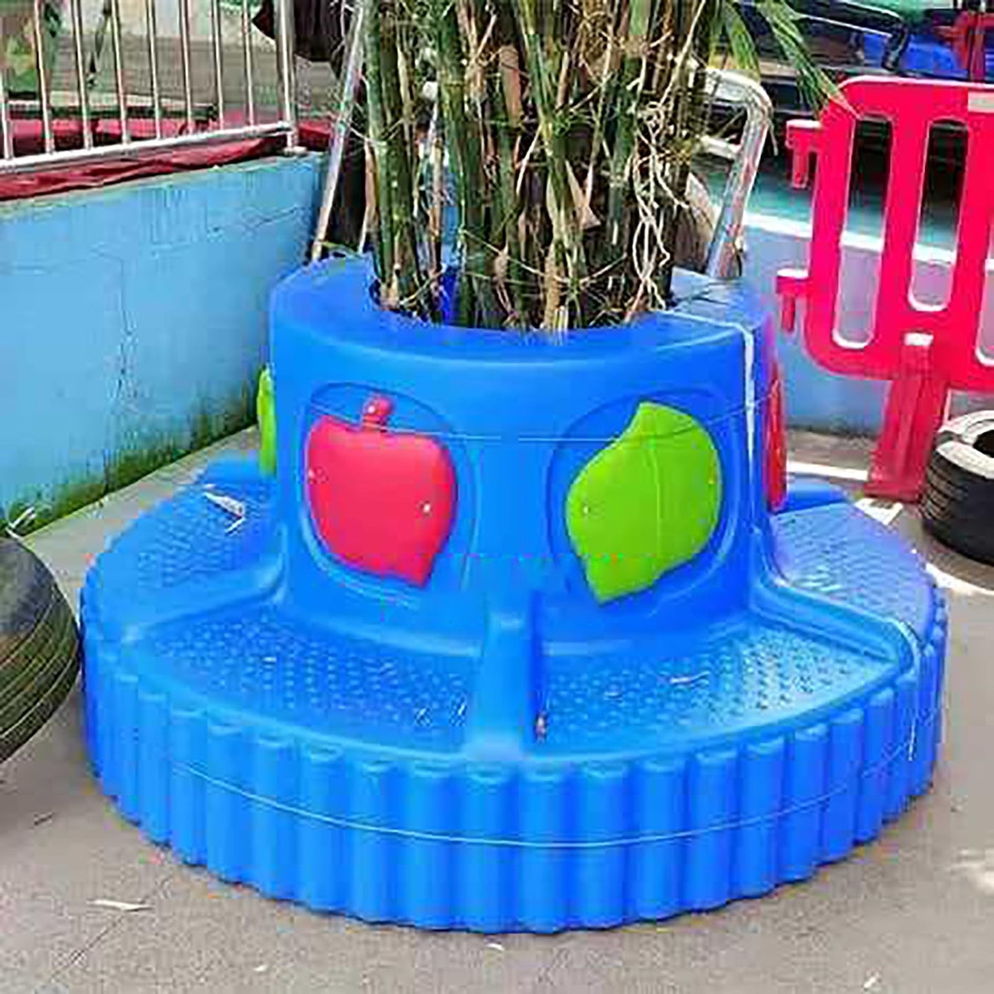 JOSOGO Kids Outdoor Tree Bench, Durable Plastic Round Modular Seating for Kindergarten Daycare School Backyard, Colorful Preschool Garden Playground Stool