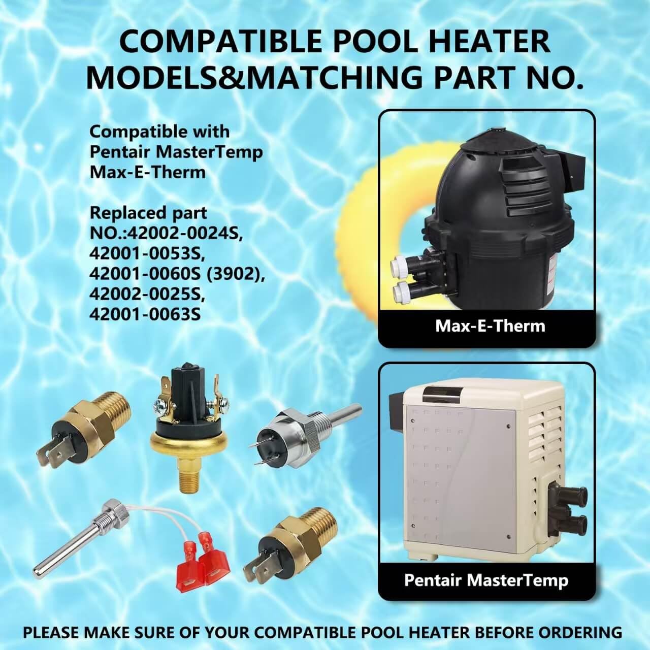 ZAIGANMA Pool Heater Repair Kit 42002-0024S 42001-0063S 42001-0053S Heater Thermistor 42001-0060S 42002-0025S Replacement for Pentair Sta Rite MasterTemp &Max-E-Thermistors Pool Spa Hearter Repair Kit