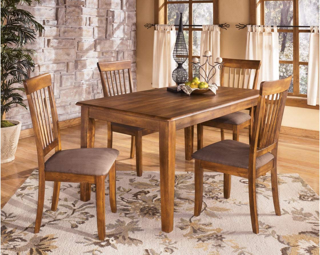 Signature Design by Ashley Berringer Dining Chairs Set of 2, Classic Wood Spindle-Back Design, Cushioned Microfiber Seat, Rustic Finish for Kitchen & Dining Room Chair, Walnut