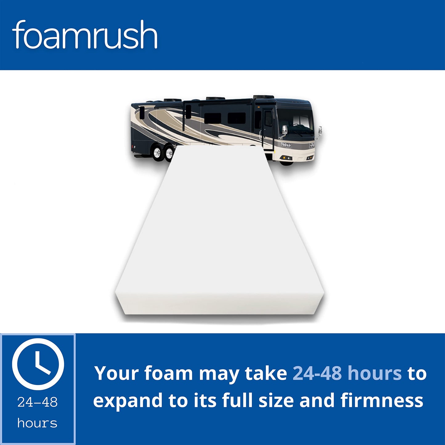 FoamRush 10-inch Olympic Queen (66" x 80") High Density Foam RV Mattress Replacement, Extra Firm, Pressure Relief, Travel Camper Trailer Truck, Made in USA, CertiPUR-US Certified, Cover Not Included