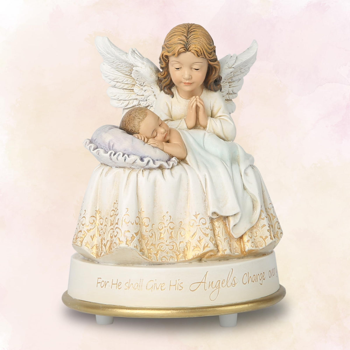 Grace4Joy Guardian Angel Music Box Figurine - 5.3 Inches Angel Music Box Figurines, Hand Painted Musical Figure Gifts for Birthday Anniversary, Baptism, First Communion