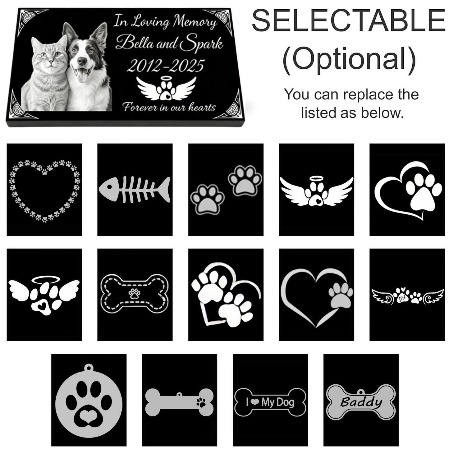 myDili Dog Headstone,Dog Memorial Stone,Black Granite Memorial Garden Stone Engraved with Photo,Pet Headstones Personalized Pet Memorial Stones for Dog,Cat Tombstone (pet Memorial Stone)