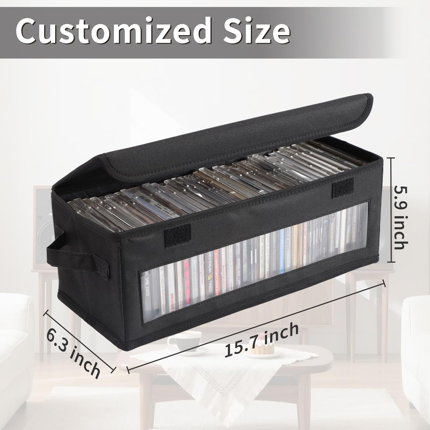 ivomau Home CD Storage Box, Tape Cassette Display Stand With Handle, Movie Box, DVD, Optical Disc Rack, Suitable For Living Room And Desktop
