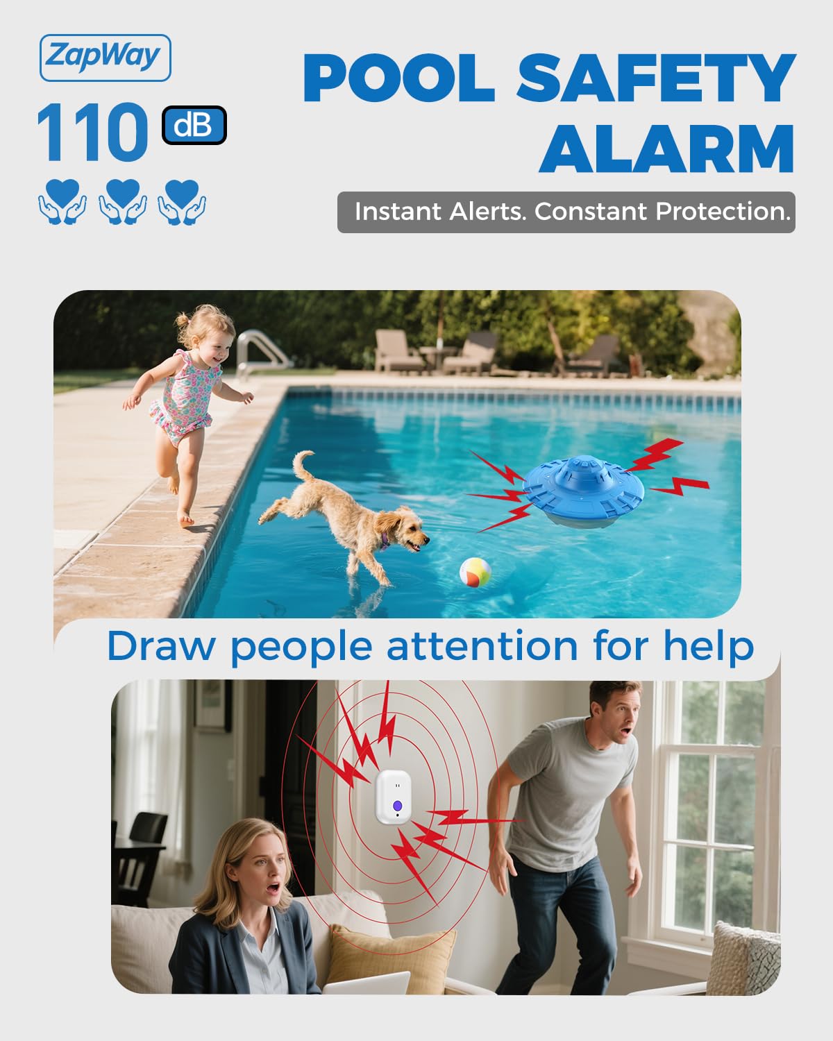 Pool Alarm with Indoor Receiver, 110dB Ultra Loud Floating Alarm for Inground & Above Ground Pools, Adjustable Sensitivity for Backyard Water Safety with Children & Pets, Navy-Black