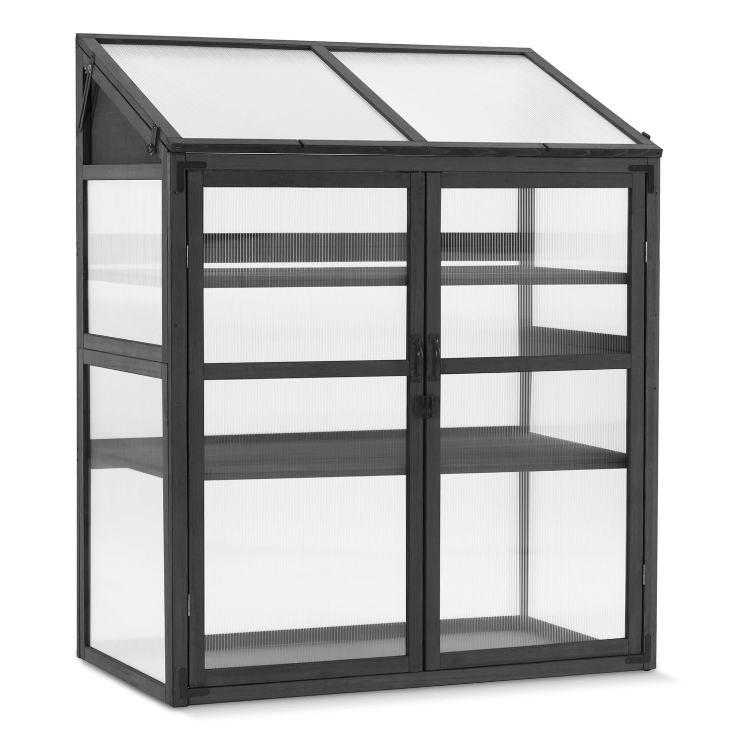 Macrout Cold Frame Greenhouse, Large Wooden Greenhouse Cabinet, Garden Cold Frame with Adjustable Shelves for Outdoor Indoor Use, 1344 (Dark Grey)