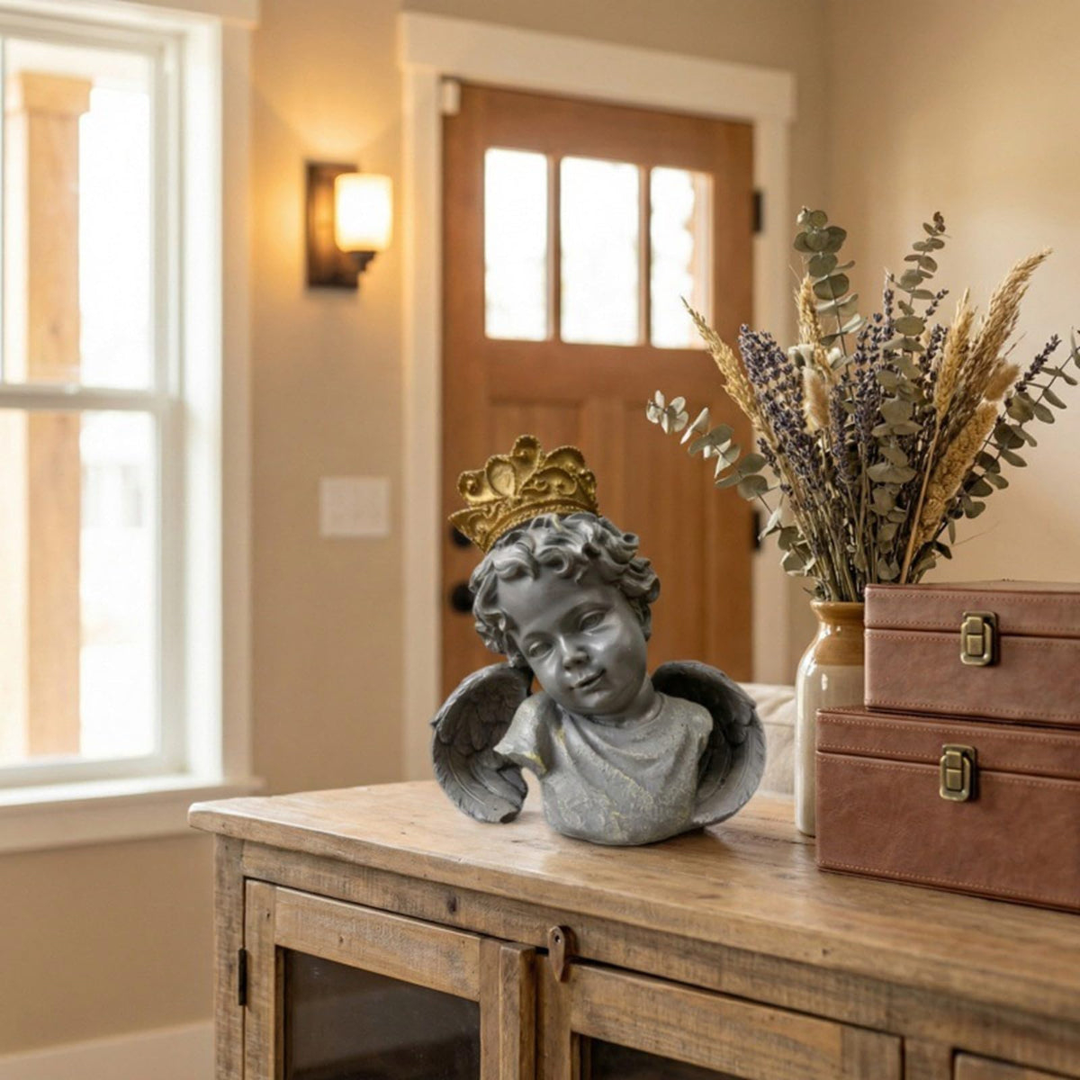 Sisyeuo Decorative Resin Head Statue Figurine with Intricate Crowns Suitable for Garden and Interiors Elegant Spaces Resin Bust Statue