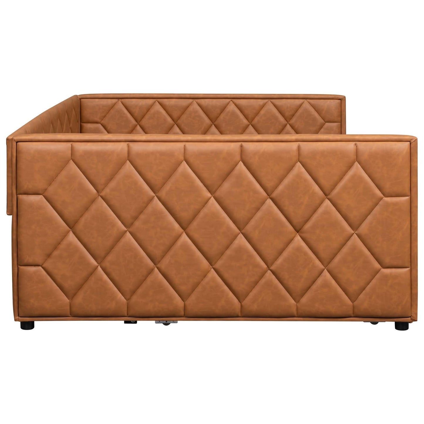 SRJunidexor Full XL Upholstered Daybed with Trundle and LED Armrests, Faux Leather Sofa Bed with Pull Out Guest Bed, Modern Platform Daybed for Living Room, Dorm, Small Spaces (Brown)