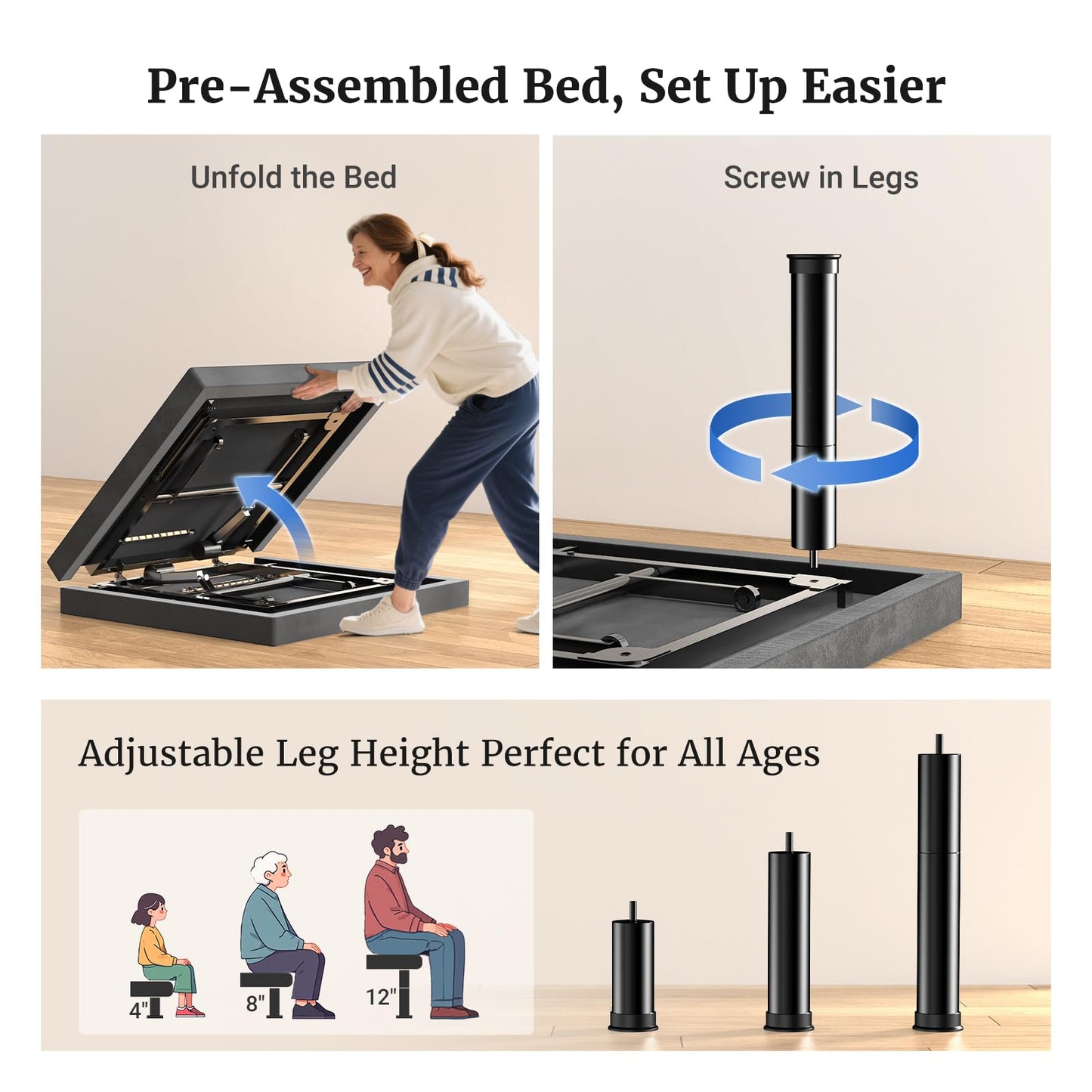 Tami Tami T450 Adjustable Bed Frame Split King (Sync Control as King) with Remote, Adjustable Base with Head&Foot Incline, Zero Gravity, Nightlight, Quiet Motor, Height-Adjustable Legs, Easy Assembly