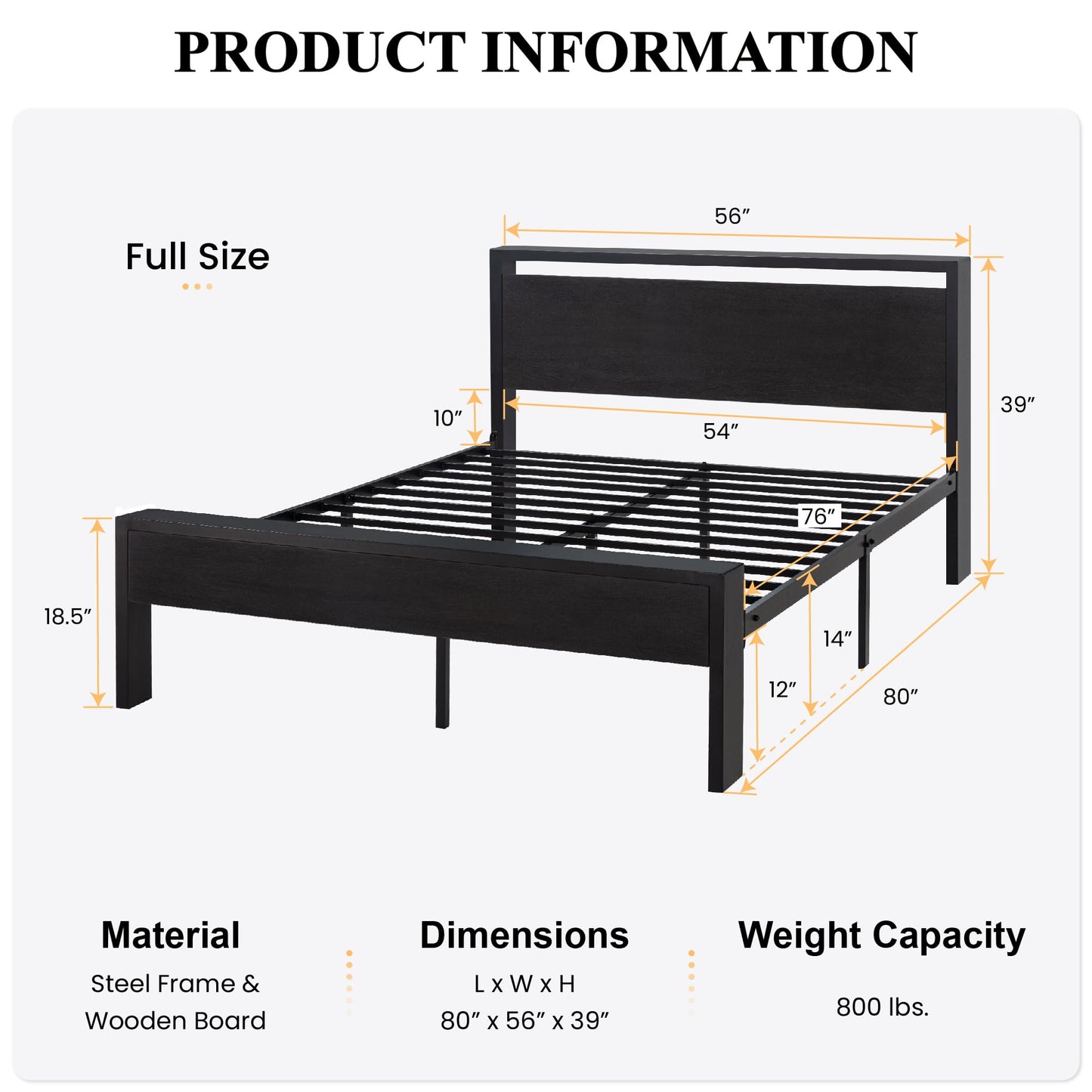 SHA CERLIN Full Size Bed Frame, Wooden Headboard and Footboard, Black Oak
