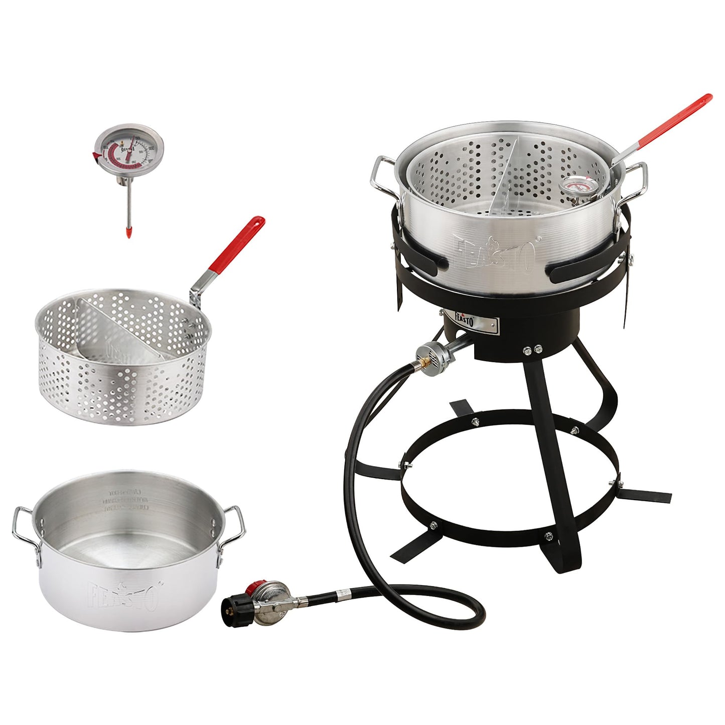 Feasto 10 Qt Outdoor Propane Gas Fish Fryer Pot Kit with Strainer Basket
