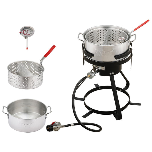 Feasto 10 Qt Outdoor Propane Gas Fish Fryer Pot Kit with Strainer Basket