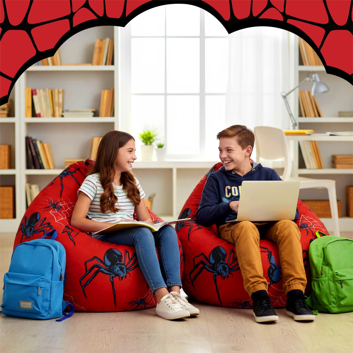Boao Stuffed Animal Storage Bean Bag Cover (1, Spider, 27 Inches)