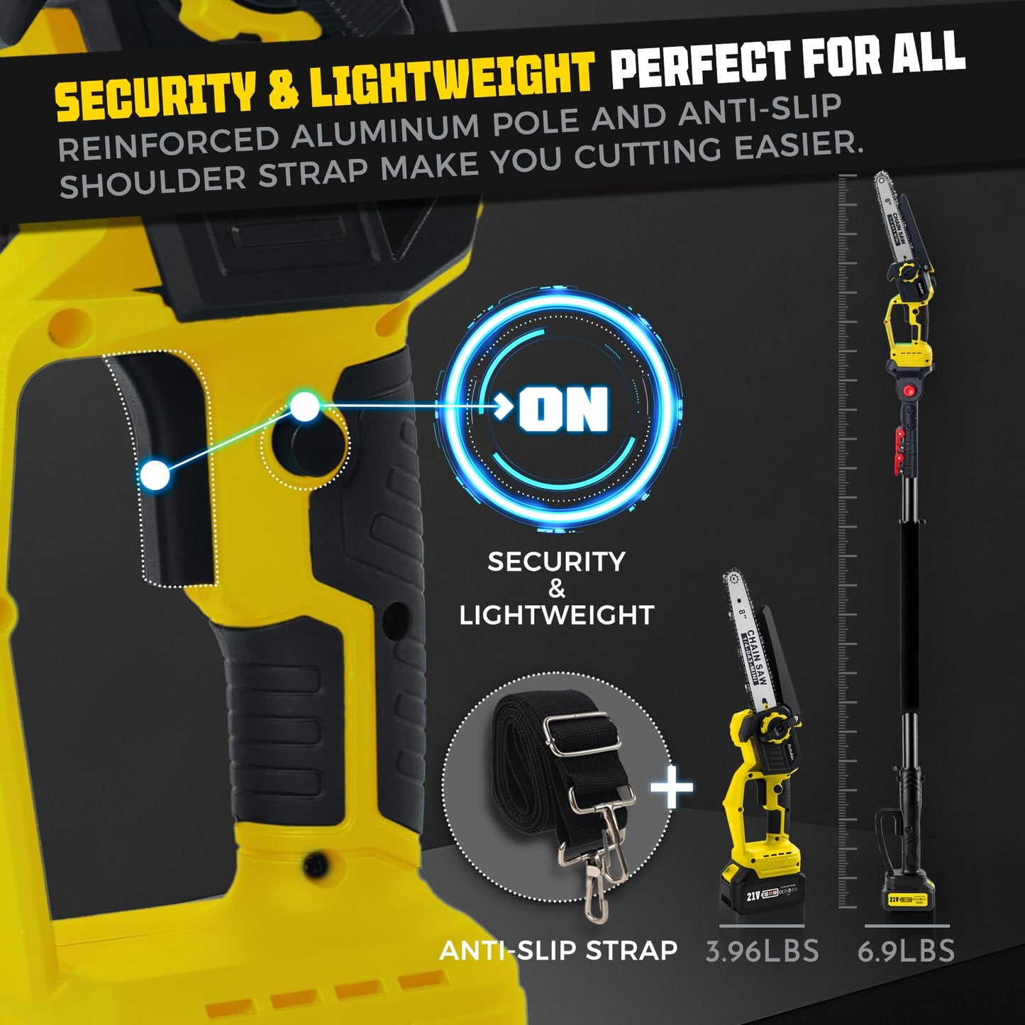 Brushless 2-IN-1 Cordless Pole Saw & Mini Chainsaw, 2× 21V 4.0Ah Battery 8 Inch Chain, Max Reach 16 Ft & Multi-Angle Electric Pole Saw for Tree Trimming, Pole Saw Battery Powered for Branch Cutting