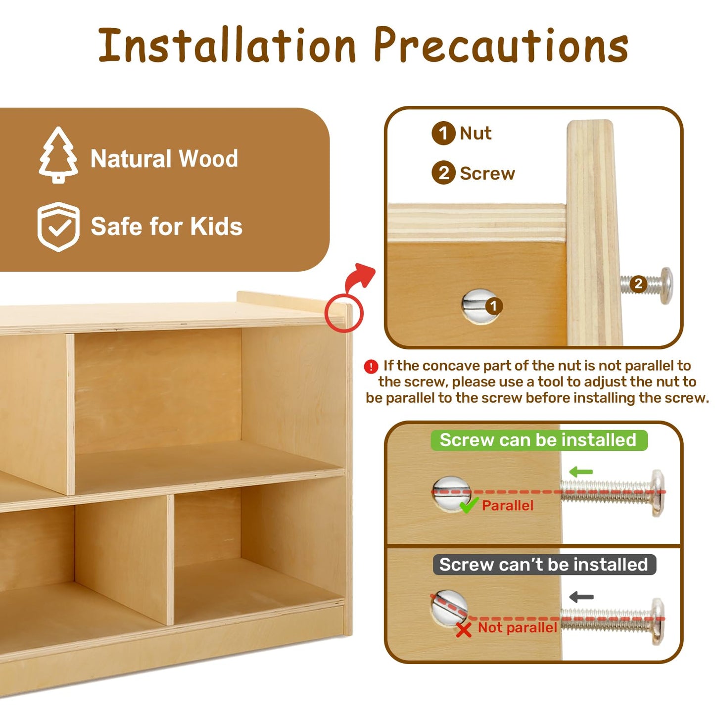WINGYZ Wooden Storage Cabinet, 5-Section Montessori Bookshelf, Kids Toy Storage Organizer Book Shelf for Kids Rooms, Classroom, Playroom, Nursery, Preschool Book Shelves
