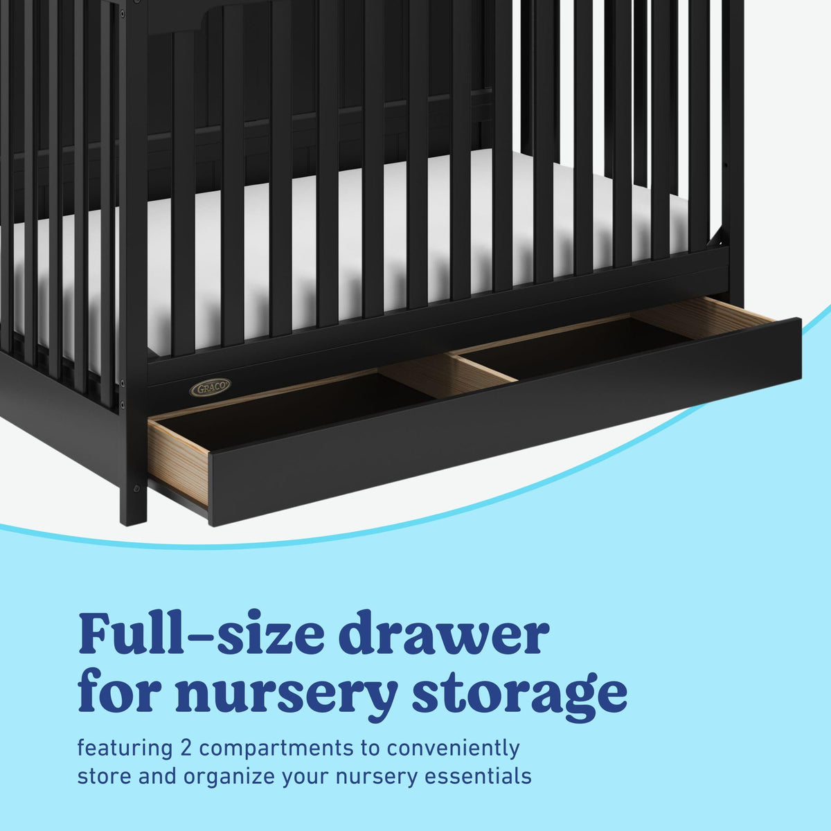 Graco Hadley 5-in-1 Convertible Crib with Drawer (Black) – GREENGUARD Gold Certified, Fits Standard Crib Mattress, Converts to Toddler Bed, Daybed and Full Bed, 4 Adjustable Mattress Heights