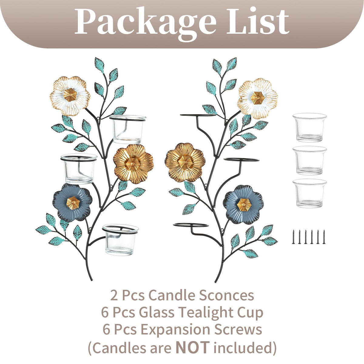 Sziqiqi Candle Sconces Wall Decor: Wall Candle Holder with 6 Tealight Glass