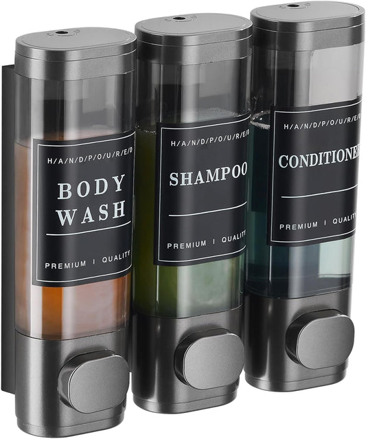 Cabo Deseado Shower Soap Dispenser Wall Mounted No Drill Shampoo Dispenser for Shower Wall Shampoo and Conditioner Dispenser Bathroom Hotel 3 * 300ml Gungray with Labels