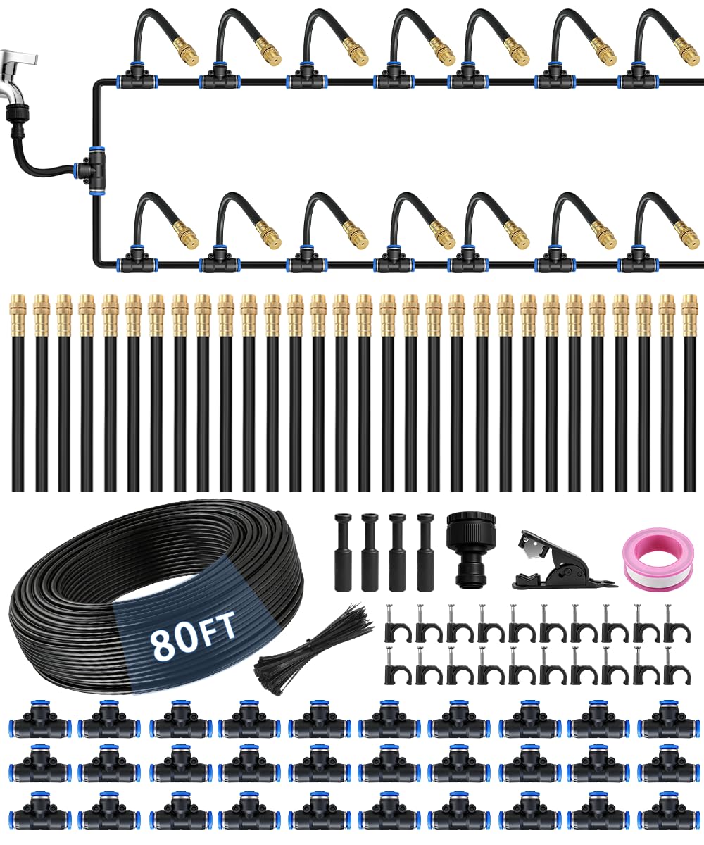 80FT 5/16" Misting Irrigation System for Garden with 30 Adjustable Nozzles