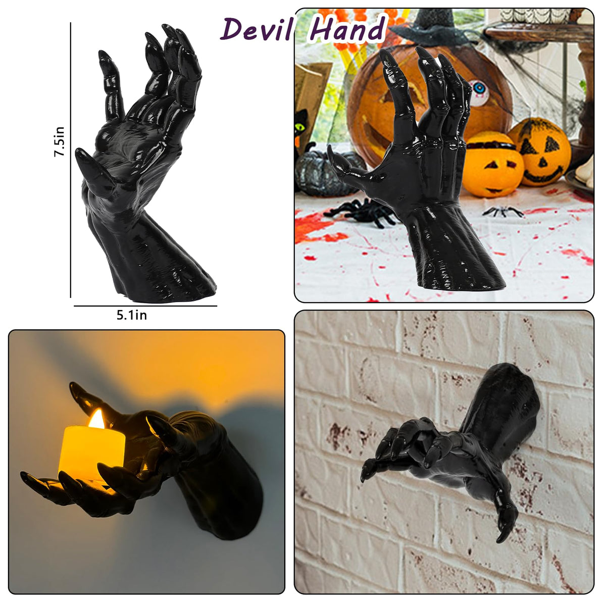 Halloween Decorations Indoor Outdoor 3 Pack Wall Mount Creepy Hands&Candles
