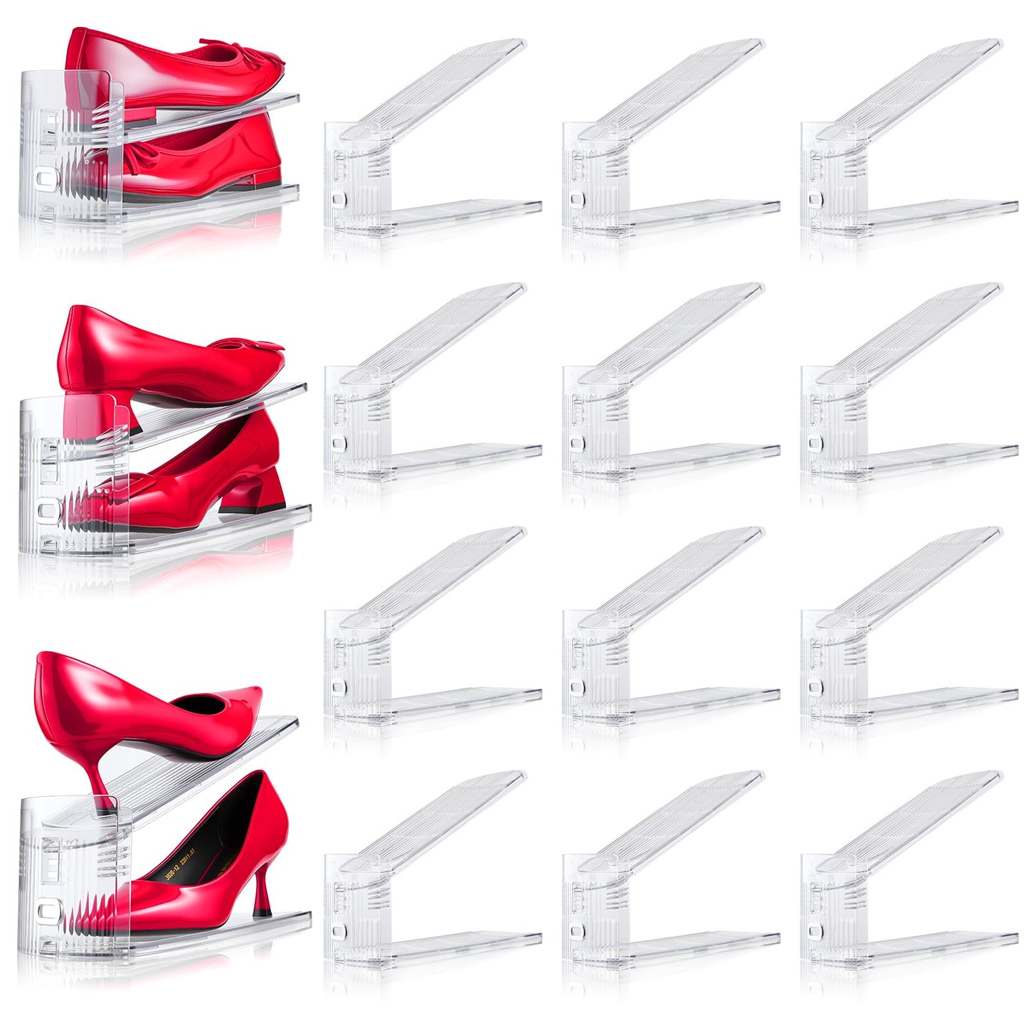 TOOKNIN Adjustable Shoe Slots Organizer,12PACK Transparent Shoe Stackers Shoe Rack Holder Shoe Space Savers Double Layer Stack Shoe Racks for Closet Organization(Transparent)