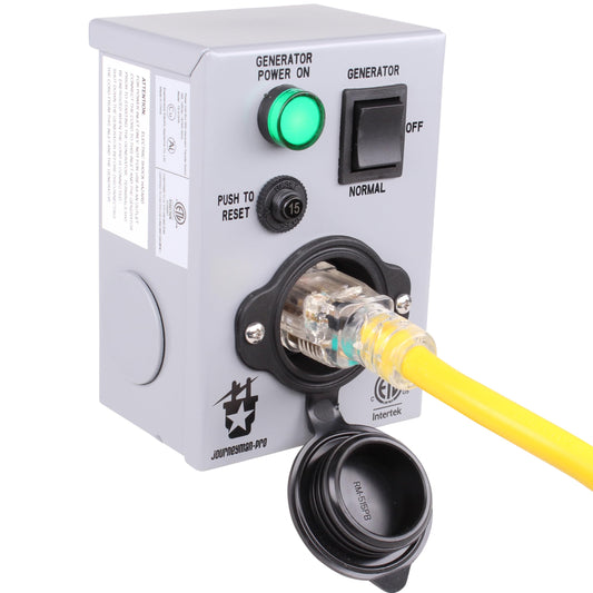 Journeyman Pro Generator Transfer Switch for Gas Furnace, Oil Heater, 1 Single Circuit 20A 110/120/125V Volt, 2500 Watt 20 Amp Circuit Breaker, Pre-Wired, Pre-Punched Outdoor Nema 3R ETL Listed