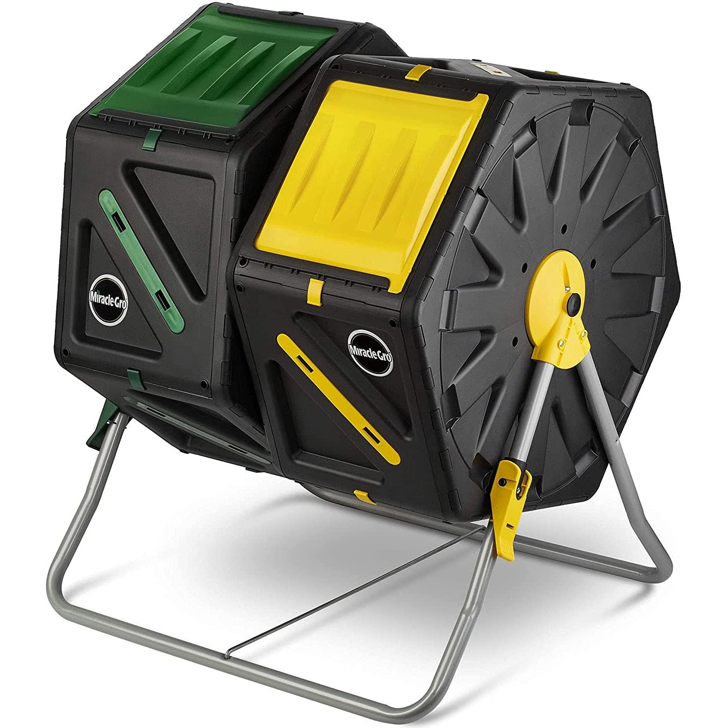 Miracle-Gro Dual Chamber Compost Tumbler – Easy-Turn, Heavy-Duty Outdoor Bin Composter with 2 Sliding Doors (2x18.5 Gal/70L