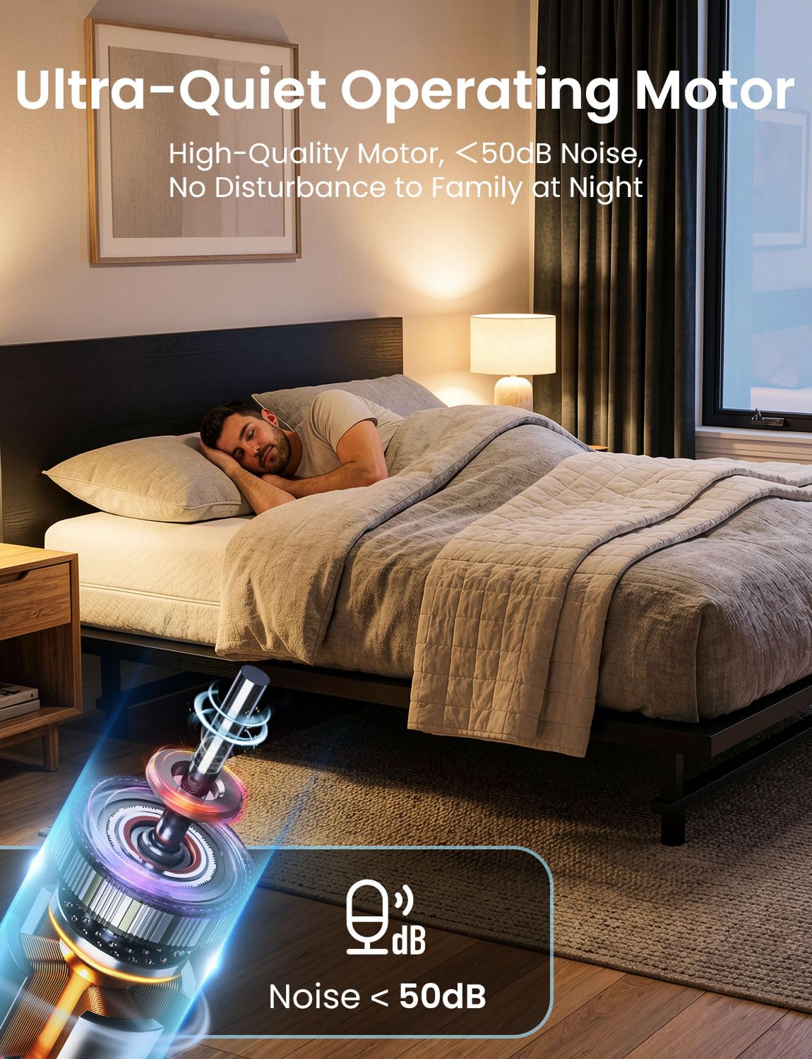 Feetice King Size Adjustable Bed Frame with Wireless Remote, Black