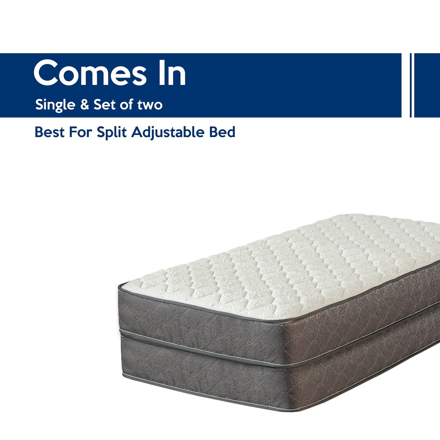 Greaton, 9-Inch Pocketed Coil Rolled Medium Plush Mattress for Adjustable Bed, Split Queen Set of 2 Halves (80x30 Each Half)