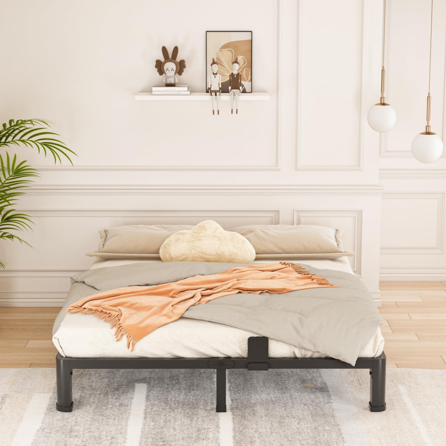 Bilily 6 Inch Low Bed Frame Queen with Round Corner Legs,3500 LBS Heavy Duty Low Profile Queen Bed Frame Metal Platform, No Box Spring Needed, Easy Assembly, Noise-Free, Headboard Compatible,Black