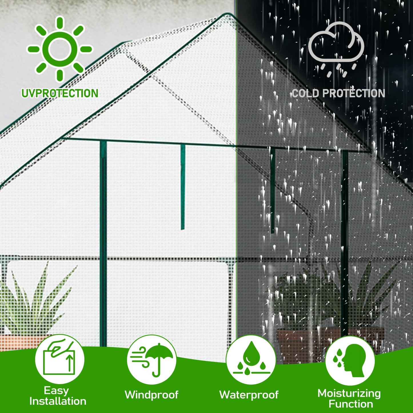 Greenhouse for Outdoors,Walk in Plant Greenhouses with Shelves,Heavy Duty with Durable PE Cover,Plant Stands Portable Green House for Garden Plants (White)