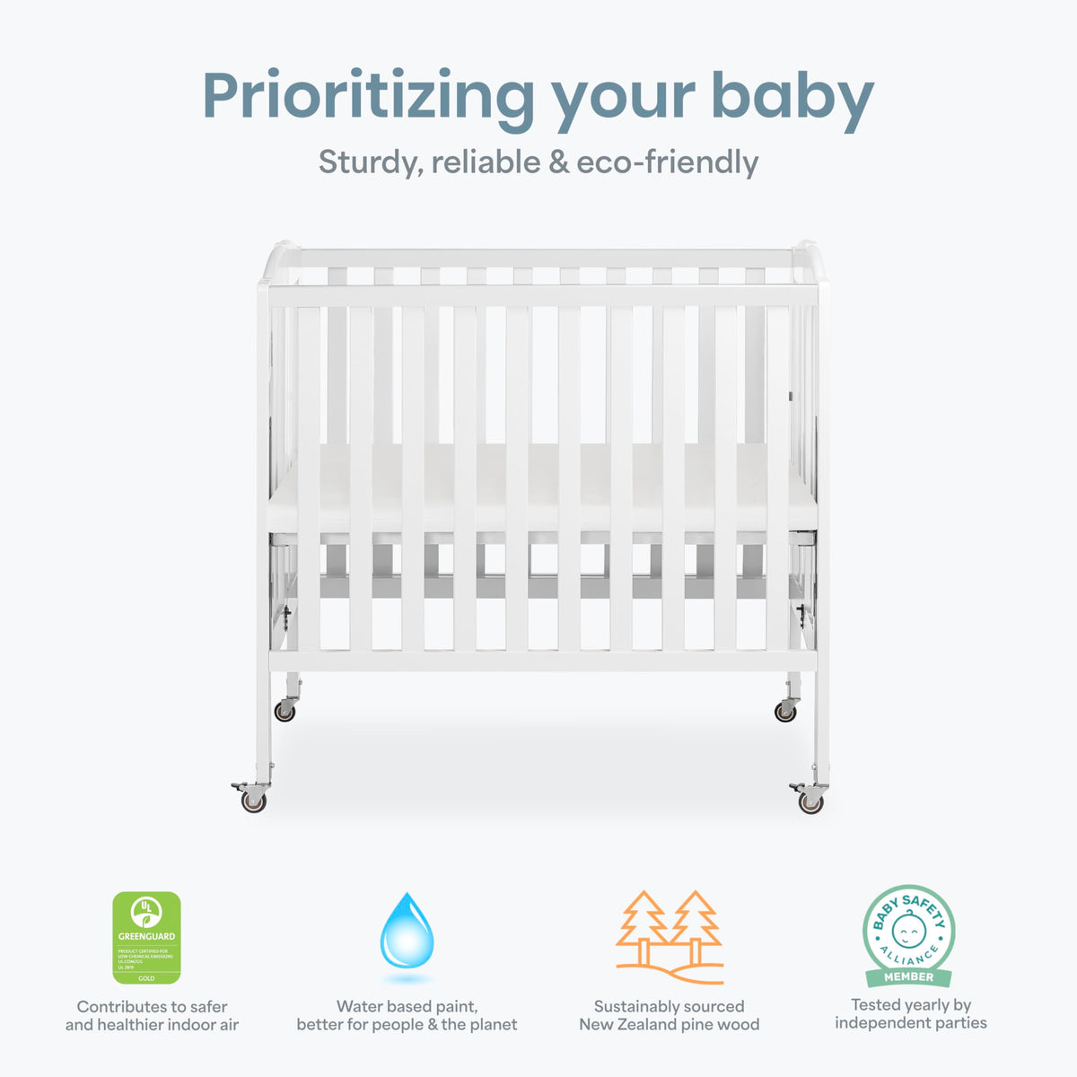 Dream On Me Mini Folding 3-in-1 Portable Baby Crib, Sturdy Locking Wheels