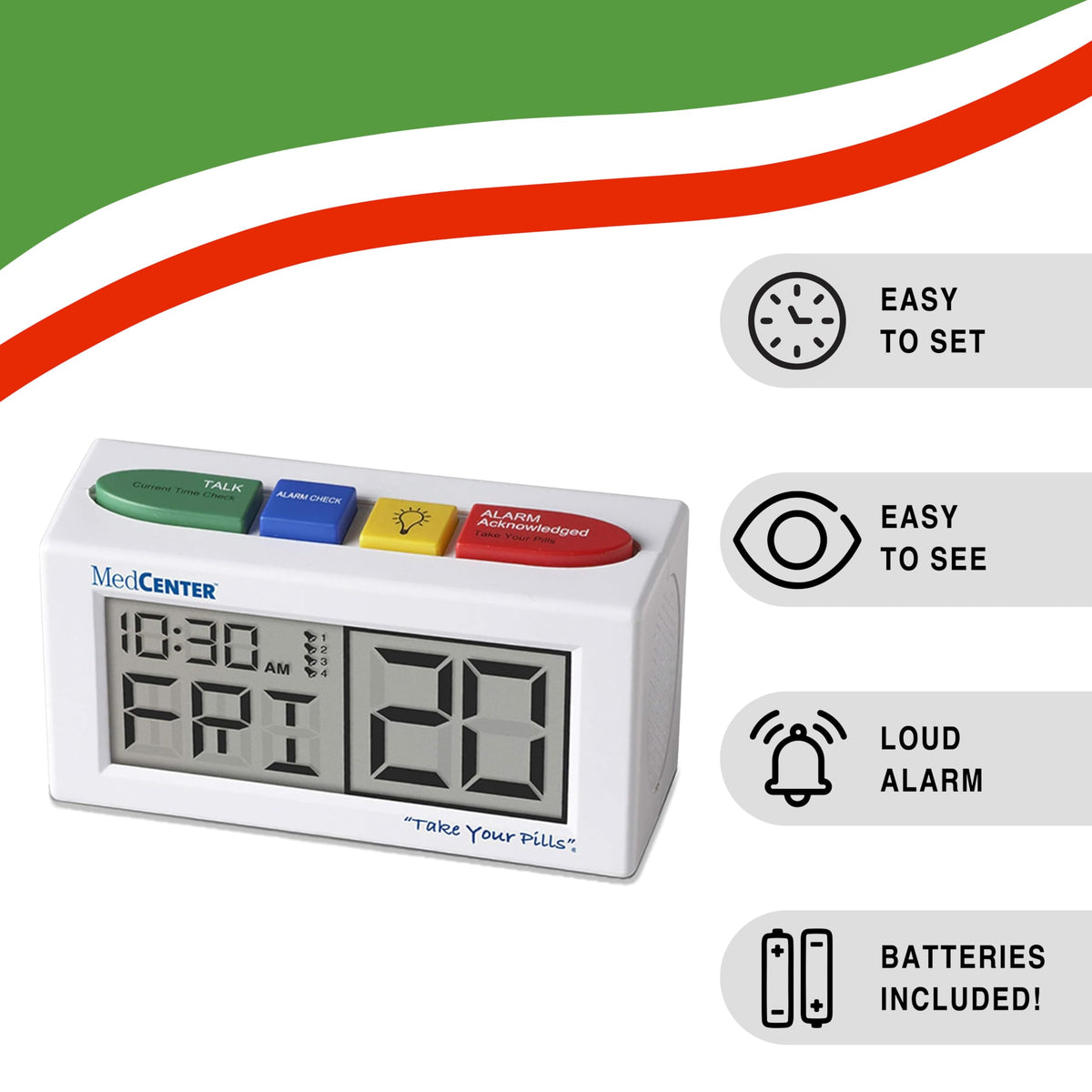 MEDCENTER Digital Talking Medication Alarm Clock for Seniors