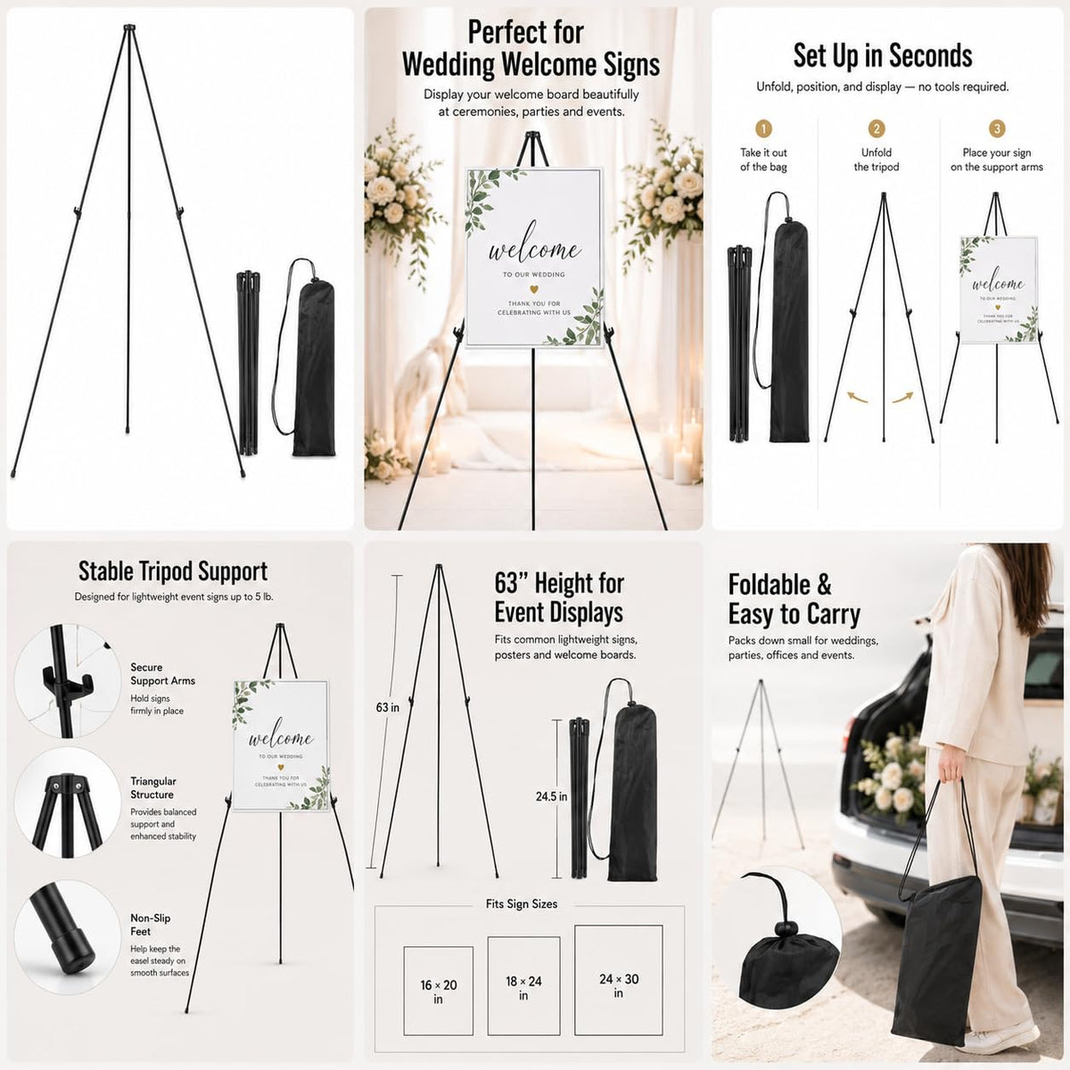 RRFTOK 63 Inch Easel Stand for Sign, Poster Stand and Wedding Sign