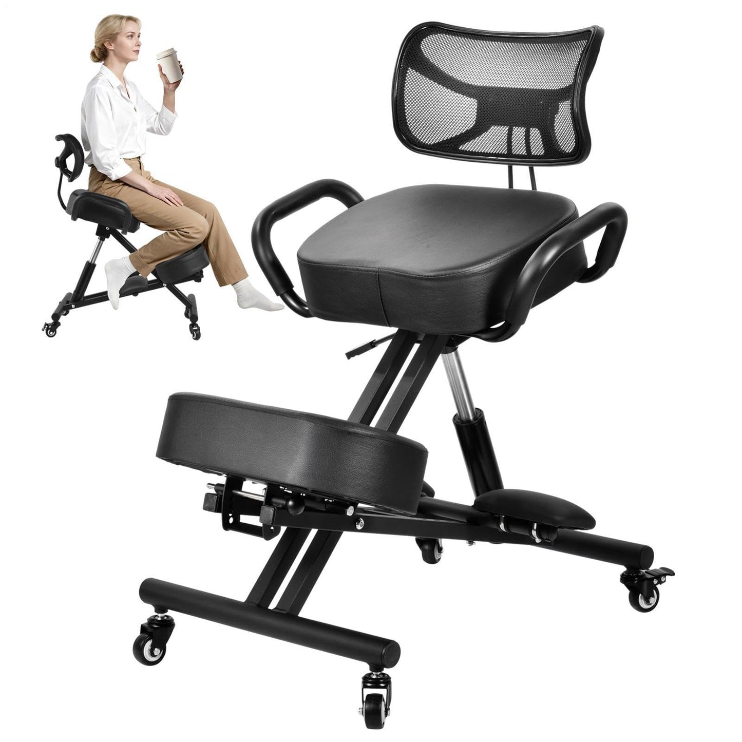 Ergonomic Kneeling Chair Adjustable Backrest Footrest Office Posture Stool