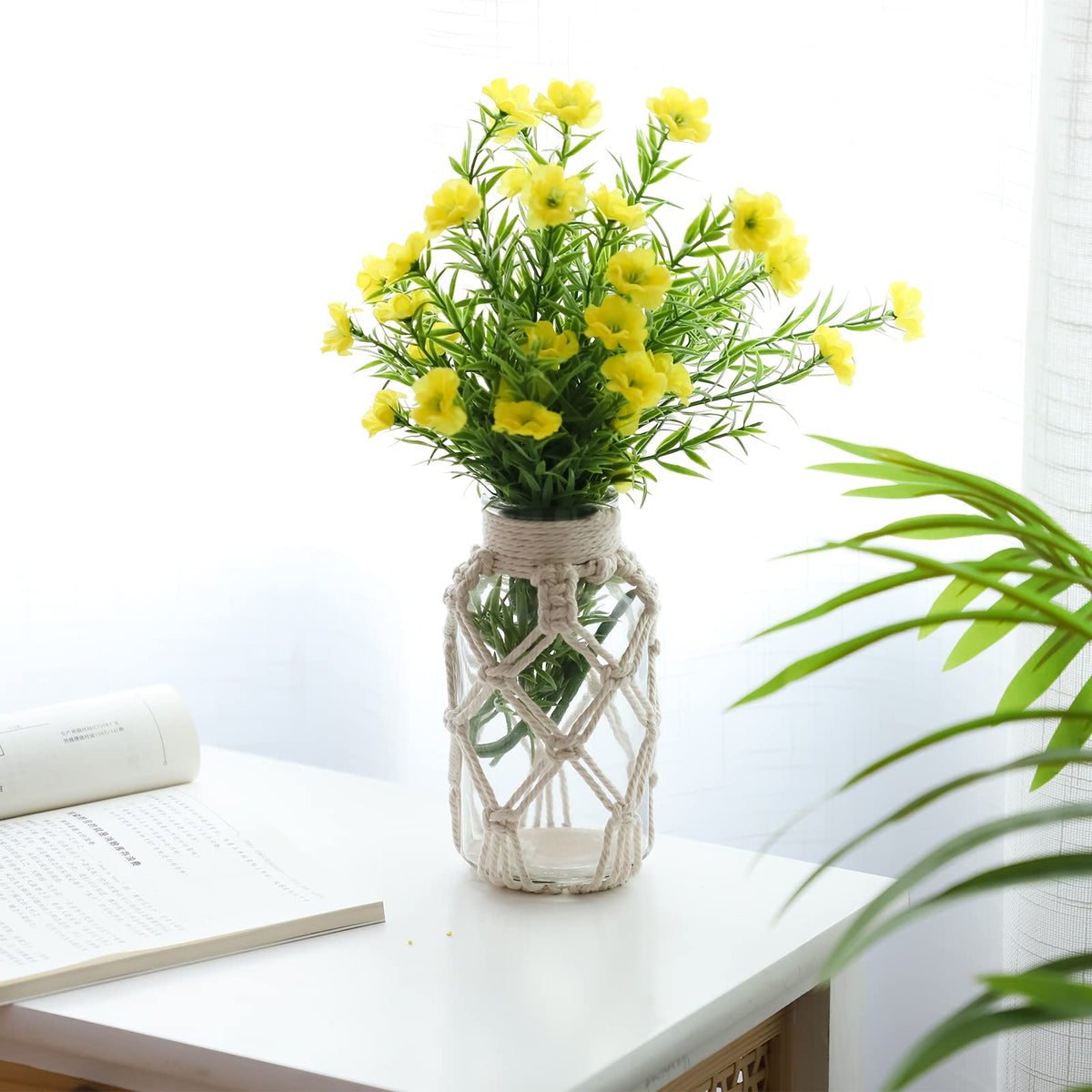 Flower Vases with Cotton Rope Cover Woven Glass Vase Decorative Flower Bottle for Dining Room/Bedroom/Bathroom/Mantel (Cotton)