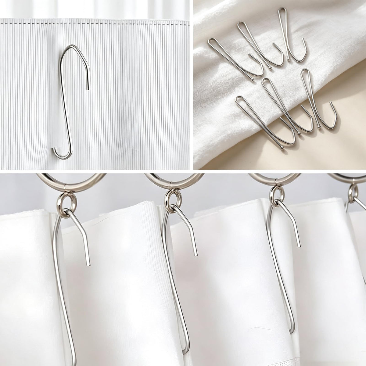 60 Pcs Metal Curtain Hooks for Drapes, Heavy Duty 2.68in Drapery Hooks Pinch Pleat for Window, Door, Shower, Living Room, RV