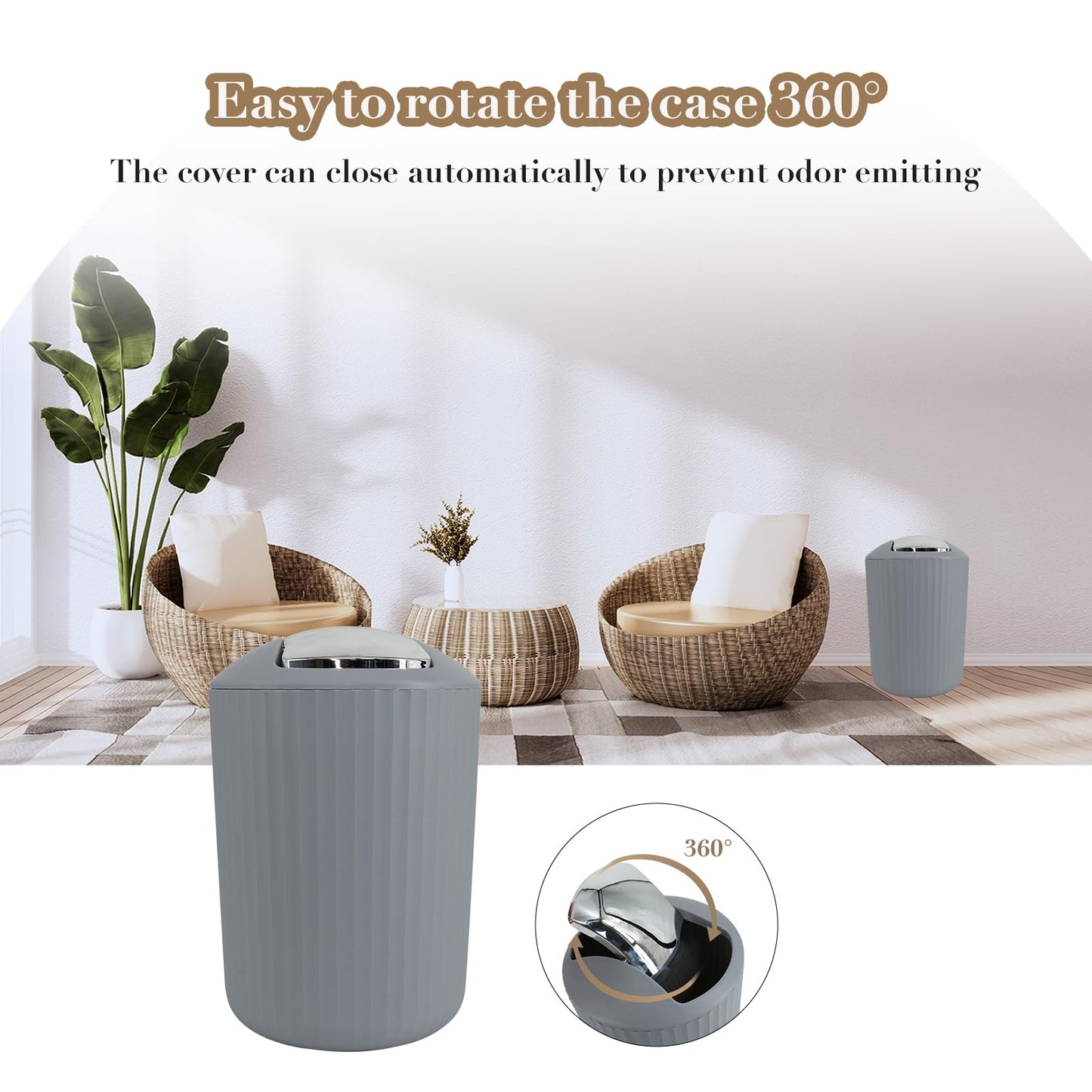 Grey Bathroom Accessories Set with Shower Curtain, Trash Can, Lotion Soap Dispenser, Soap Dish, Toothbrush Holder, Toothbrush Cup, Toilet Brush Holder and Tray for Bathroom Decor