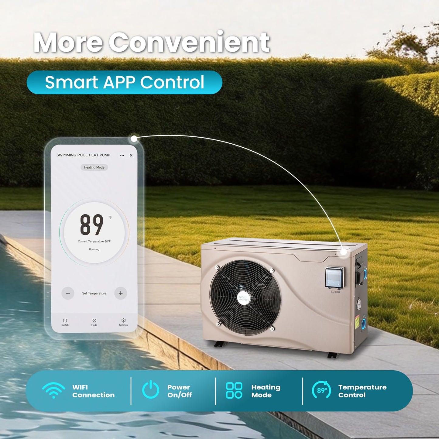 ECOPOOLTECH Ultra Inverter Swimming Pool Heat Pump | Pool Heater for Above Ground and Inground Pool (up to 10000 Gal) | Heating and Cooling| Smart WiFi Control| Automatic Defrost