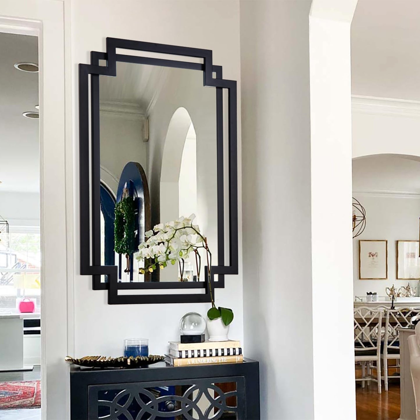 Autdot 28" x 40" Black Wall Mirror for Decor with Geometric Metal Frame