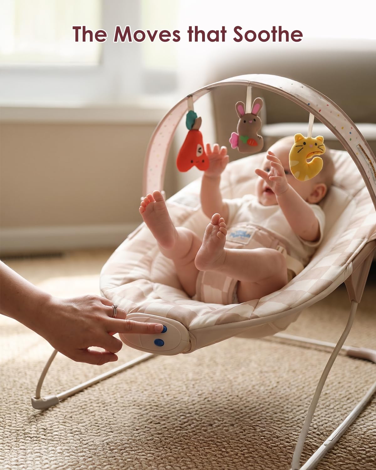 Tiny Marvels Baby Bouncer, Baby Bouncer Seat with Music for 0-6M, 20lbs