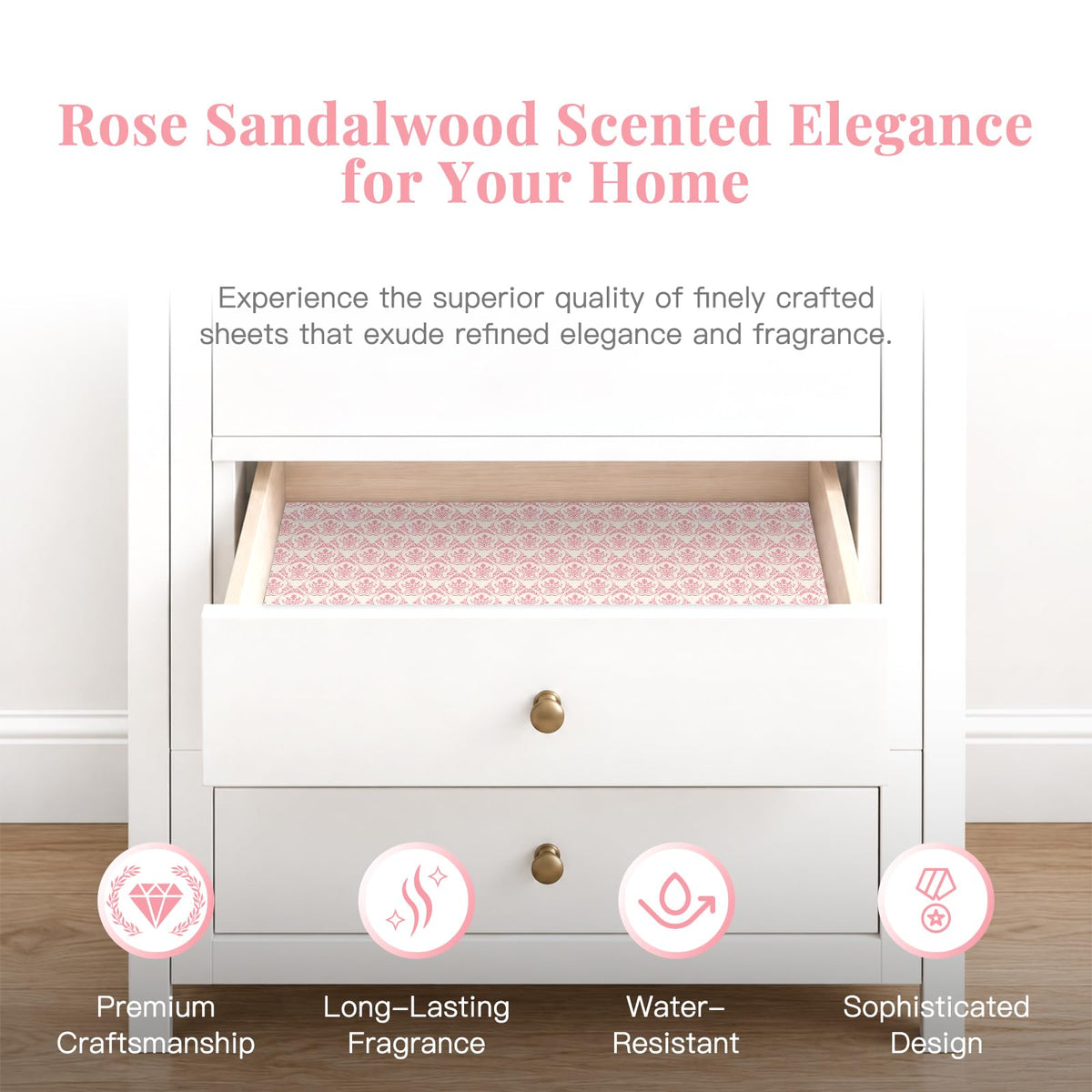 SCENTORINI Scented Drawer Liners for Dresser, 6 Sheets Rose Sandalwood