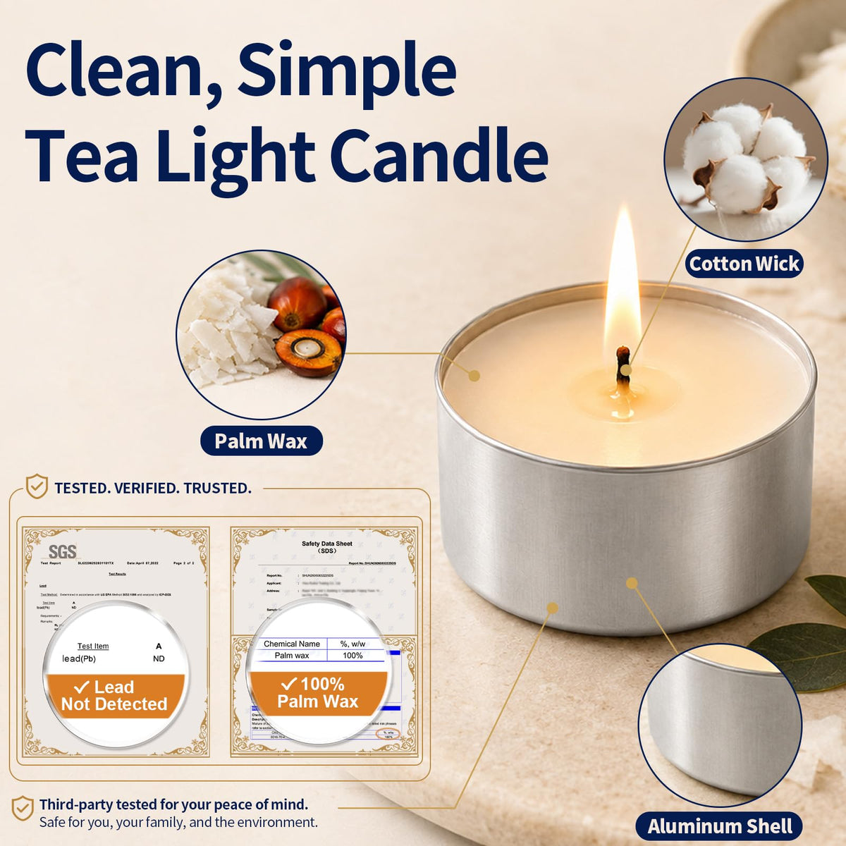 Tea Lights Candles 100 Pack, 6-7 Hours Long Burning Unscented White Candle