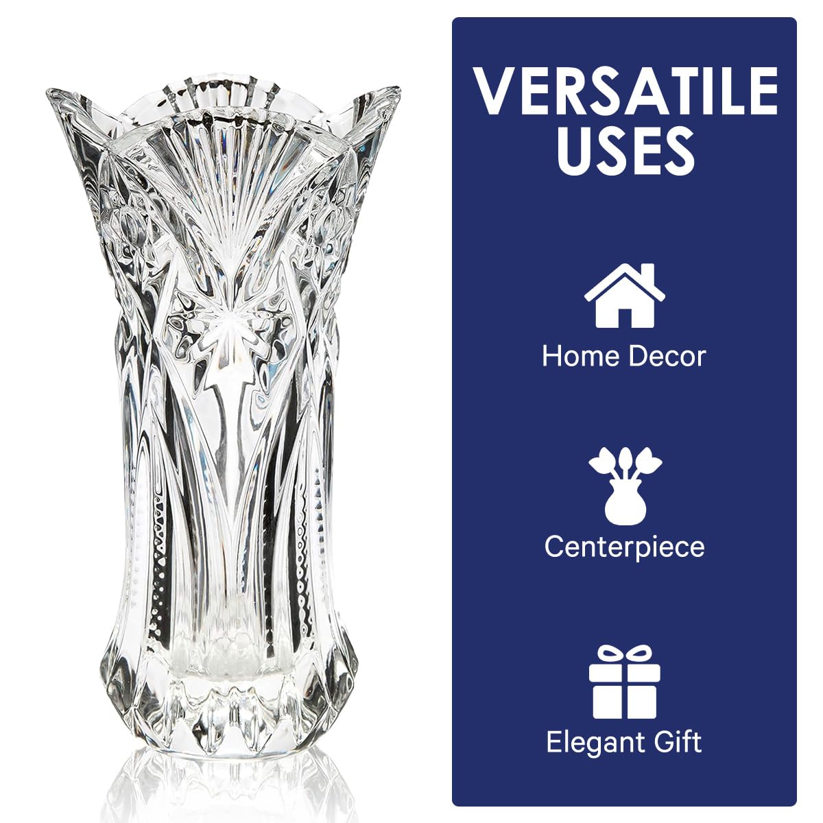 CS Crystal Vase 12-inch high, Cabbage Design, for Flowers & Decor. Lovely Nice Shiny Piece. Perfect as a Gift, Suitable for All Occasions