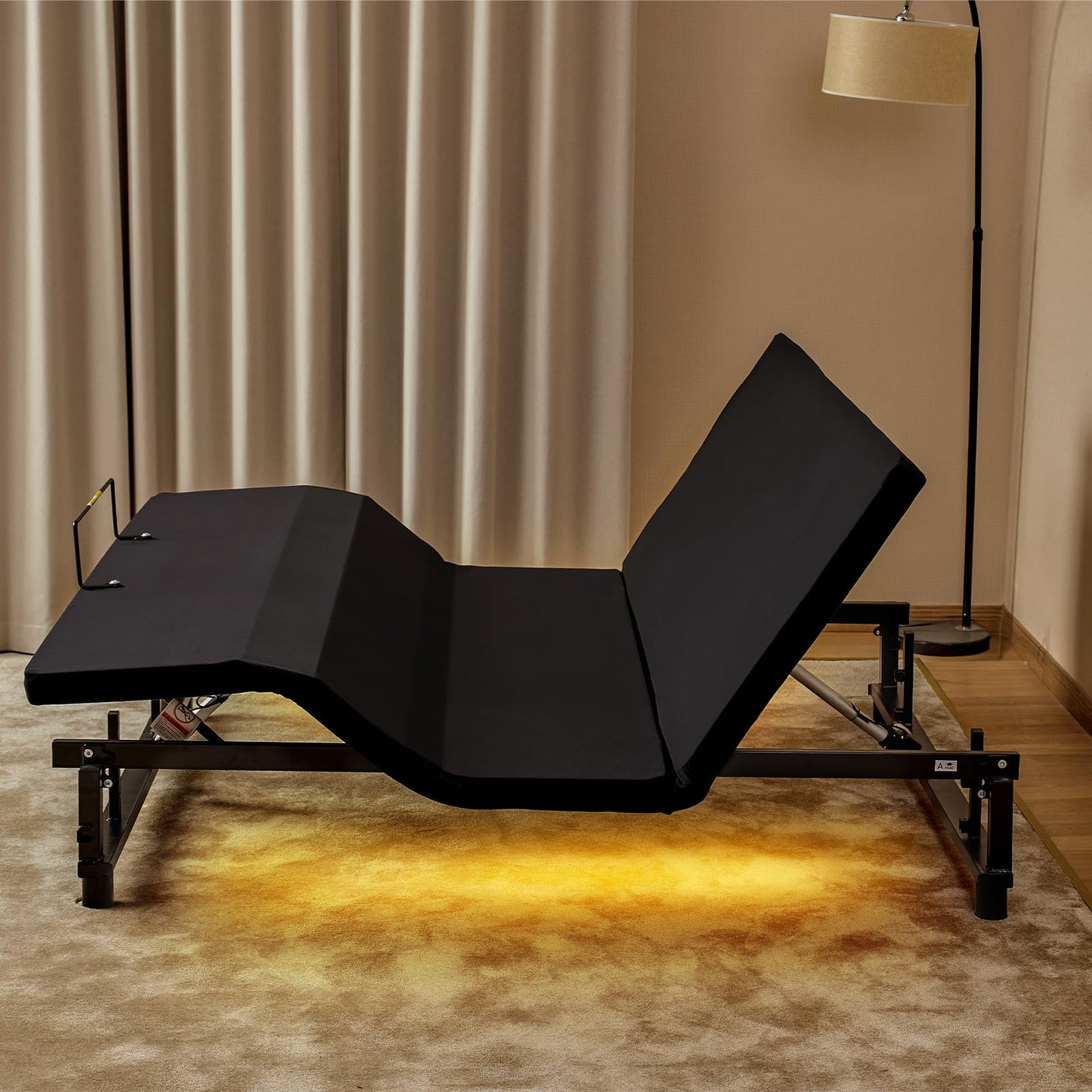 KEIKI King Adjustable Bed Frame with Remote, Head & Foot Incline, Zero Gravity, 4 USB Ports & Under-Bed Nightlight, Quiet Motor Base, Black
